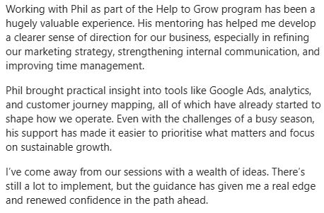 Professional Business Mentor Testimonial for Phil Howell