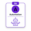This is an icon showing the AUTOMATION STEP 6 in the SPECIAL Framework for Business Growth. It shows an outline of a robot in purple.