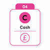 This is an icon showing the CASH STEP 4 in the SPECIAL Framework for Business Growth. It shows an outline of a £ GBP pound sign in crimson.