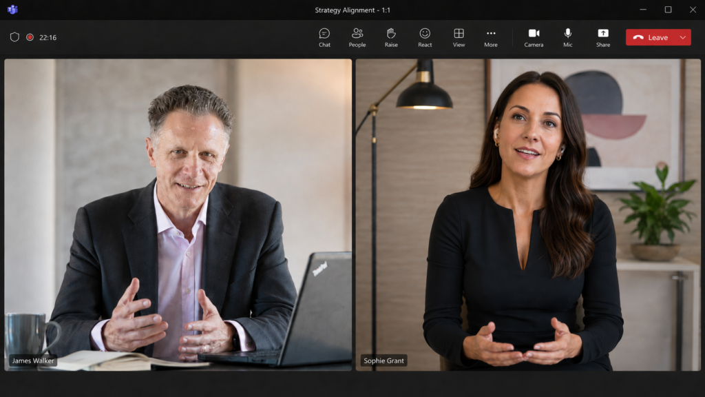 Professional Business mentor Phil Howell with a lady business execuitive on a Virtual Video Call
