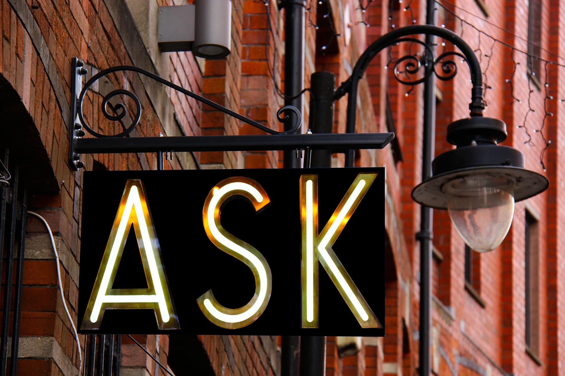 Street sign with ASK as the name in capitals. It makes us think about the questions we might ask of others or ourselves.